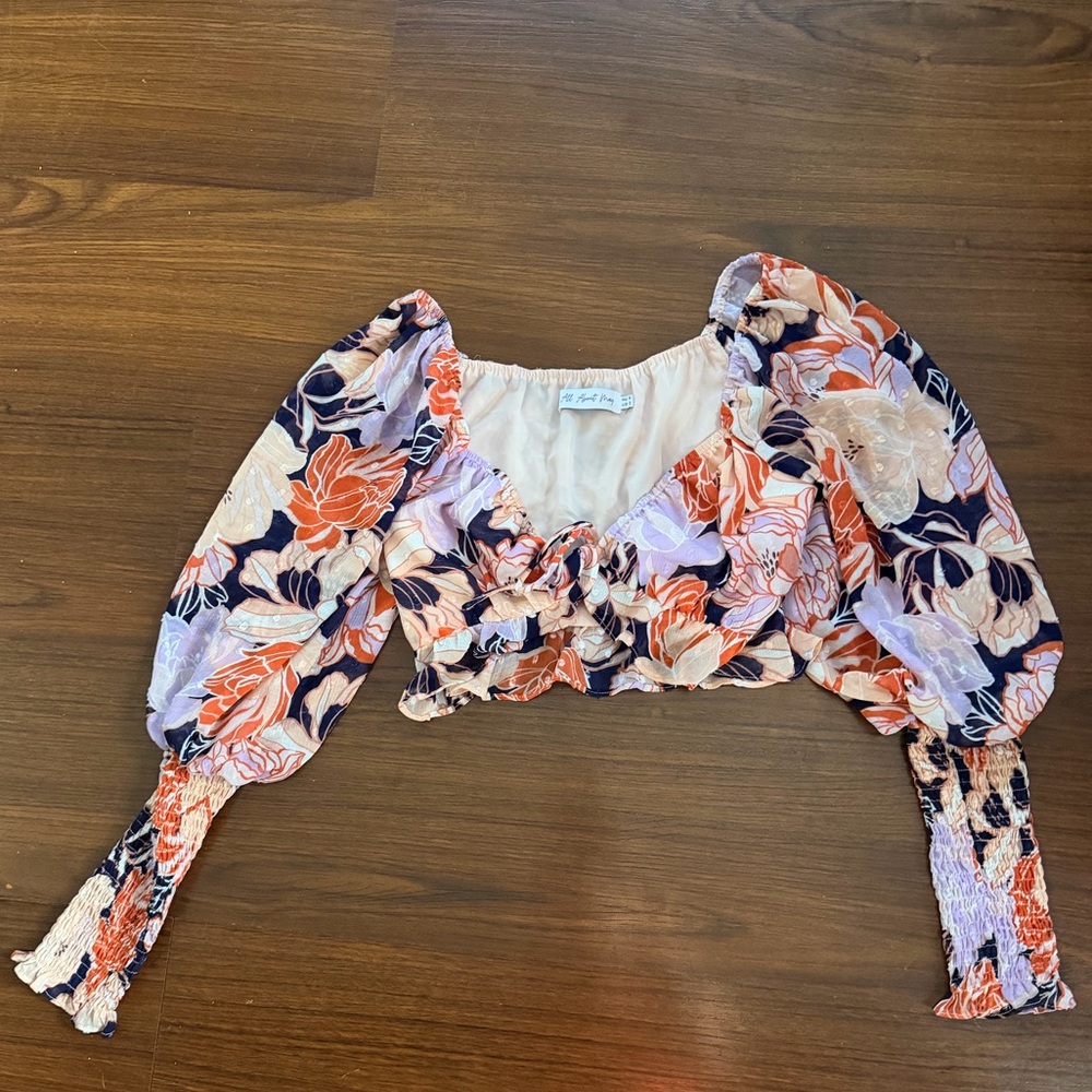 All About May Floral Puff Sleeve Crop Top Size 2